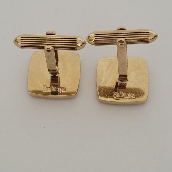 Burberry Cufflinks Set Gold Silver Tone Logo Vintage Square Hallmark Retro - Picture 4 of 7